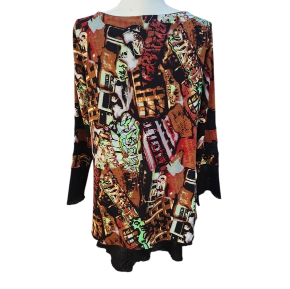 Eva Varro Abstract Art Asymmetrical Tunic Top Large Black Edgy Boho Artsy - Picture 2 of 10